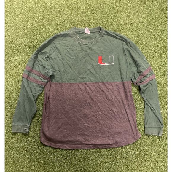 Vintage The U Miami Hurricanes Long Sleeve Three Squares Tag T-Shirt Size L - Picture 1 of 5